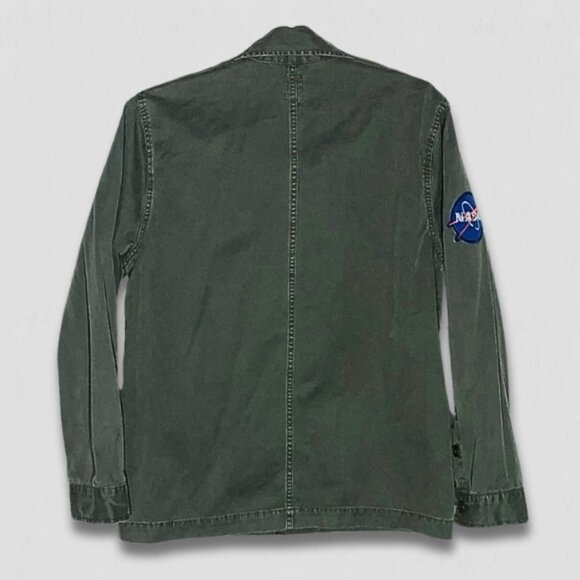 Lucky Brand Cotton Jacket NASA Patches Cargo Pockets Military Green Men’s sz M - Picture 2 of 16